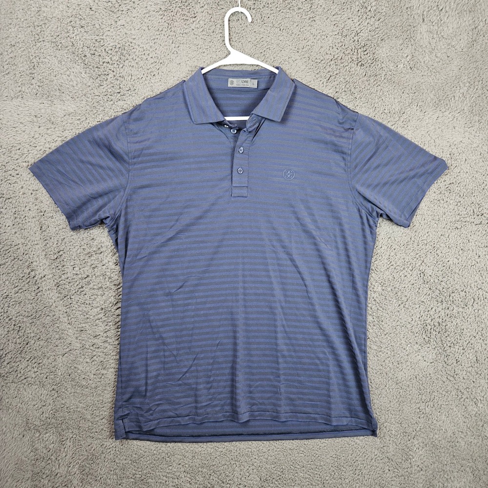 G/FORE Mens Twilight Blue Striped Performance Golf Polo Shirt Size L